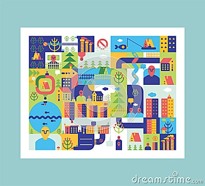 City map Abstract. Town background. Road and street. House and b Vector Illustration