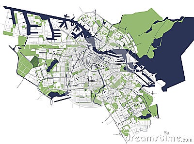 City Map of Amsterdam, Netherlands Vector Illustration