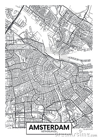 City map Amsterdam, travel vector poster design Vector Illustration