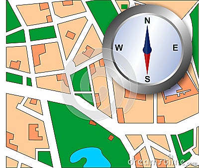 City map with compass Vector Illustration