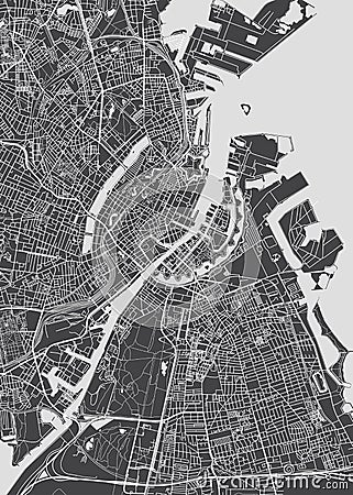 City map Copenhagen, monochrome detailed plan, vector illustration Vector Illustration