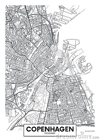 City map Copenhagen, travel vector poster design Vector Illustration