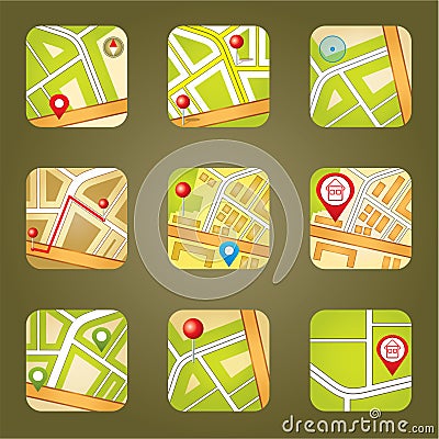 City map with GPS icons Vector Illustration