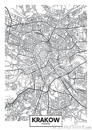 City map Krakow, travel vector poster design Vector Illustration