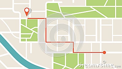City map navigation. GPS navigator. Point marker icon. Top view, view from above. Abstract background. Cute simple design. Flat Vector Illustration