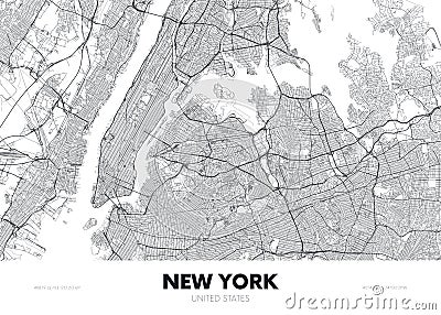 City map New York USA, travel poster detailed urban street plan, vector illustration Vector Illustration