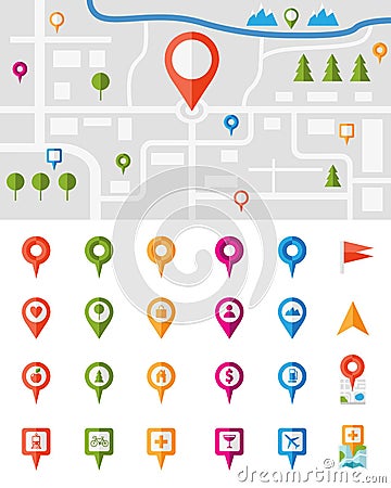 City map with pin pointers Vector Illustration