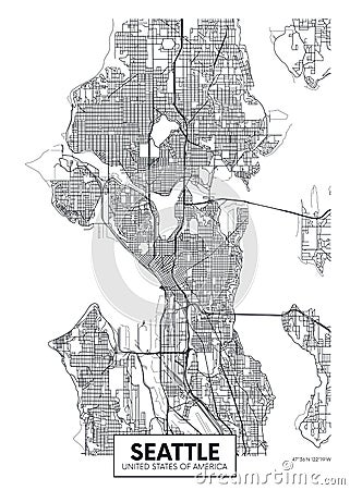 City map Seattle, travel vector poster design Vector Illustration