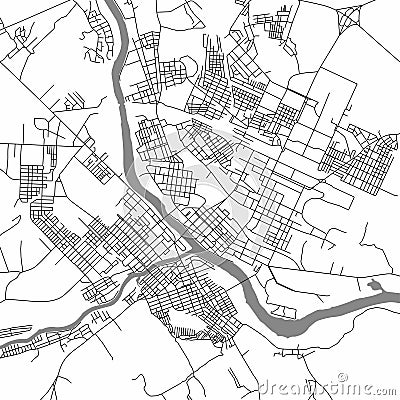 City map of Twer. Scheme of town streets. Gps line navigation plan. Black line road on white isolated background. Vector Vector Illustration