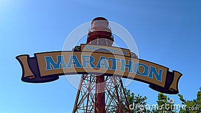 City of Marathon welcome sign on the Florida Keys - ISLAMORADA, UNITED STATES - FEBRUARY 20, 2022 Editorial Stock Photo