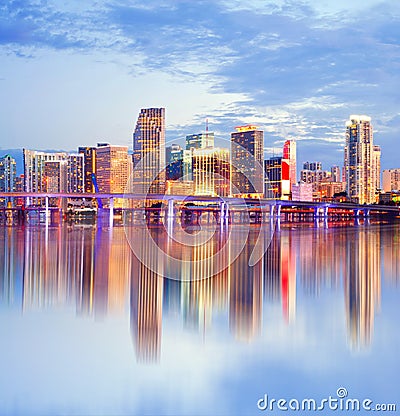 City of Miami Florida, night skyline Stock Photo