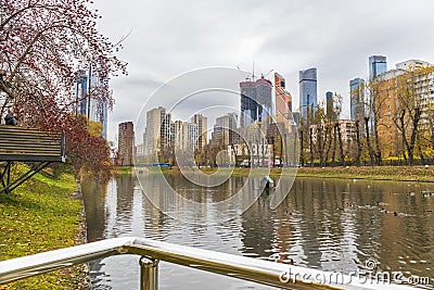 city modern architecture park with a lake urban nature Editorial Stock Photo