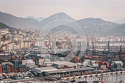 A city with mountains in the background, - view of the Port of Salerno, Campania, Italy Editorial Stock Photo