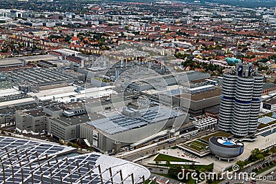 City of Munich with BMW Headquarters and Factory Editorial Stock Photo