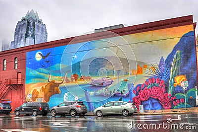 City mural in Austin in Texas Editorial Stock Photo