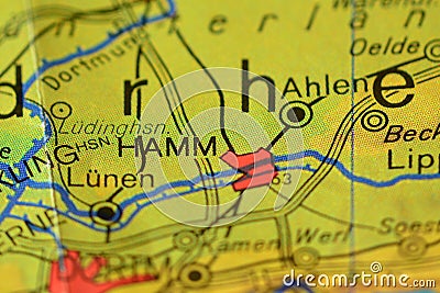 The word HAMM on the map Stock Photo