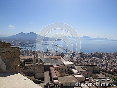 The city of Naples from above. Napoli. Italy. Vesuvius volcano behind. Stock Photo