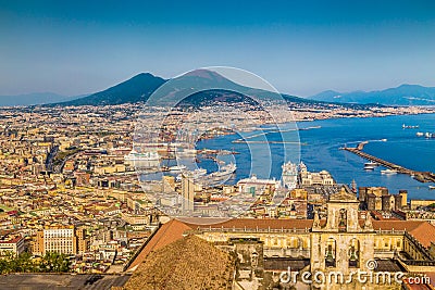 City of Naples with Mt. Vesuvius at sunset, Campania, Italy Stock Photo