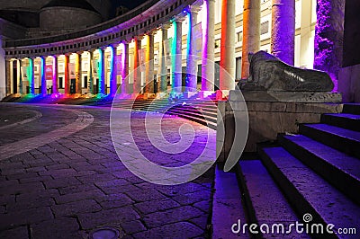 City of Naples, Piazza Plebiscito by night, gay pride Editorial Stock Photo