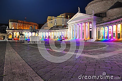 City of Naples, Piazza Plebiscito at night, gay pride Stock Photo