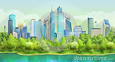 City and nature landscape Vector Illustration