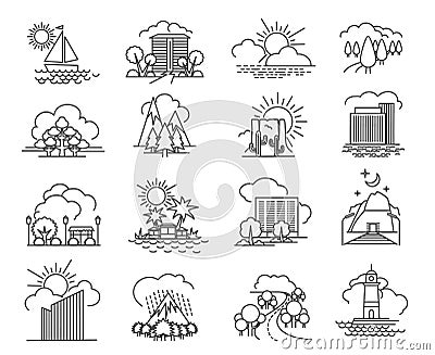 City and nature line icons Vector Illustration