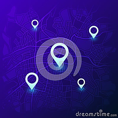 City navigation map. Futuristic gps location navigator, travel maps with pins and navigate street road locator vector Vector Illustration