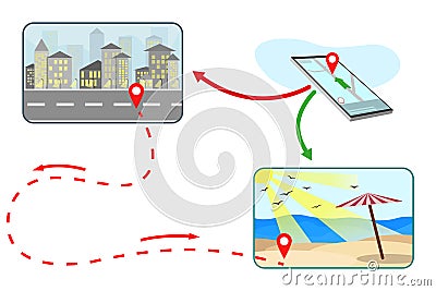 City, navigator, sea, route indicator Vector Illustration