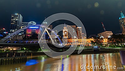 City at night lights across Yarra River Editorial Stock Photo