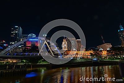 City at night lights across Yarra River Editorial Stock Photo