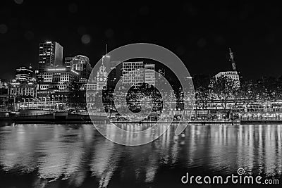 City at night lights across Yarra River Editorial Stock Photo