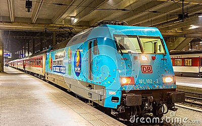 City Night Line train to Prague at Basel SBB station in Switzerland Editorial Stock Photo