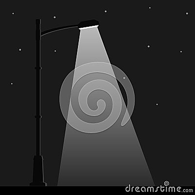 City night street light with light from streetlight lamp. Outdoor Lamp post in flat style. Spotlight Vector Illustration