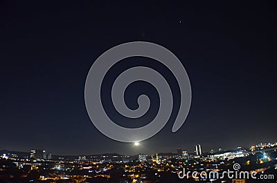 City Night View Moon Sky Stock Photo