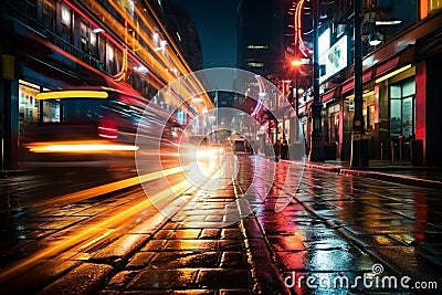 City nightlife lively street aglow with vibrant, captivating lights Stock Photo