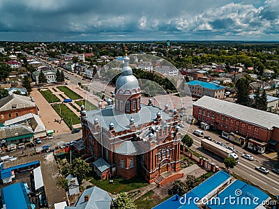 City of Oboyan, Kursk region, aerial view of Trinity Cathedral Stock Photo