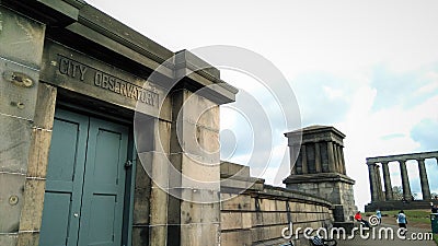 City Observatory entrance and Playfair Monument on Calton Hill, Edinburgh. Editorial Stock Photo