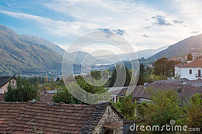 City of Omegna and lake orta seen from above, Italy Stock Photo