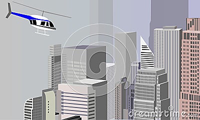 City panorama from the helicopter over skyscrapers Vector Illustration