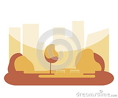 City Park with a Bench Vector Illustration