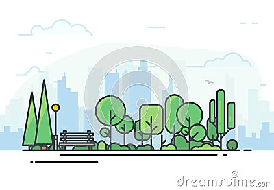 City park with bench Vector Illustration