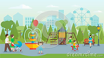 City Park Flat Concept Vector Illustration