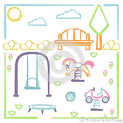 City park with kids playground Vector Illustration