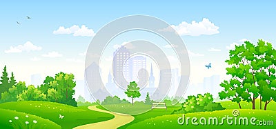 City park panorama Vector Illustration