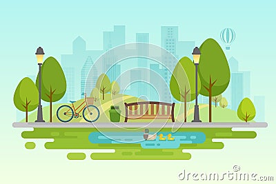 City park Urban outdoor decor, elements parks and alleys. Vector Illustration