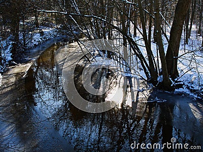 City park walking footpath covered with snow Stock Photo