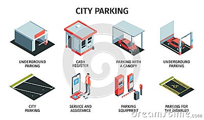 City Parking Icons Collection Vector Illustration