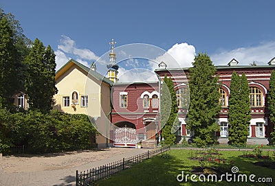 The city of Pechora. Russia. The Holy Dormition Pskov-Pechersk Monastery. Lazarus the Righteous Church and Refectory Editorial Stock Photo
