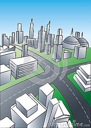 City perspective Vector Illustration