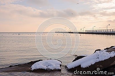 The city pier in winter Stock Photo